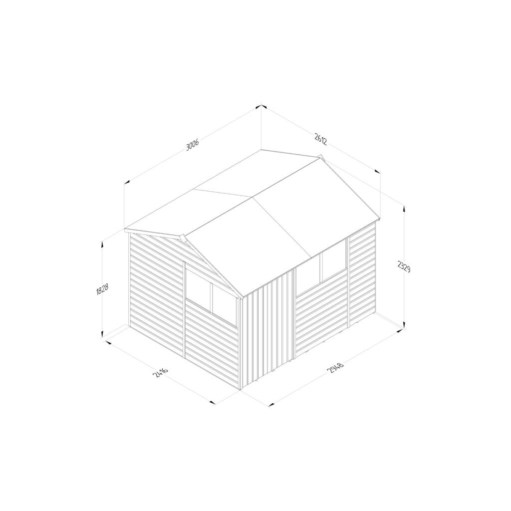 Beckwood 10×8 Reverse Apex Shed – 4 Windows – Double Door 5013053198131 2